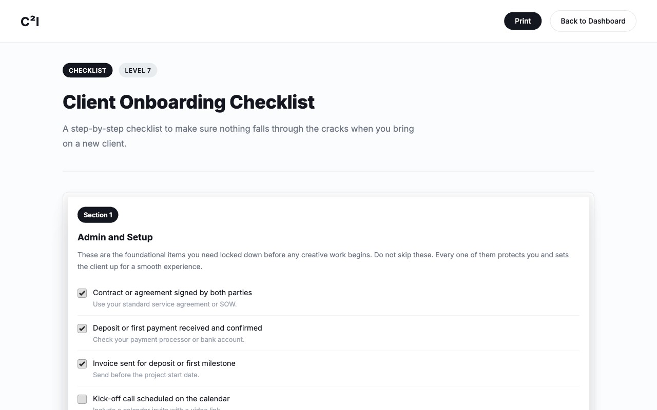 Client Onboarding Checklist in C2I