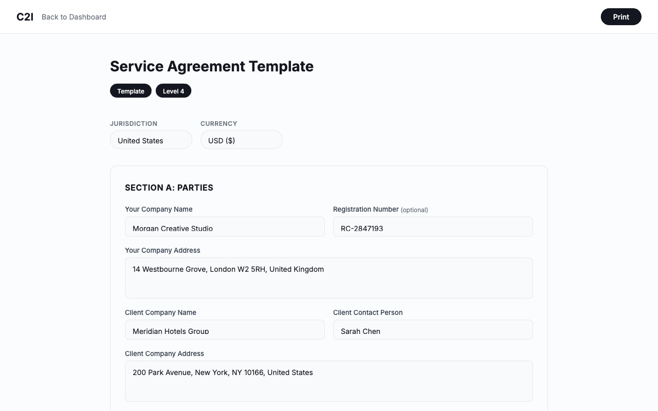 Service Agreement Template in C2I